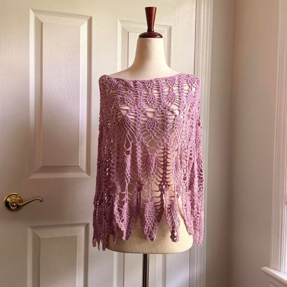 Purple Crochet Poncho Cottagecore One Size Shine New York